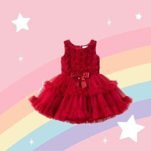 Red Floral Tulle Dress